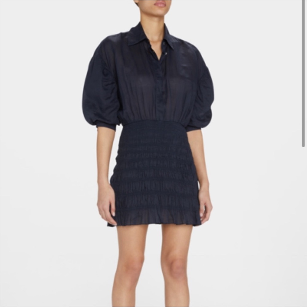 NWT, FRAME - Shirred Ramie Mini Shirt Dress
